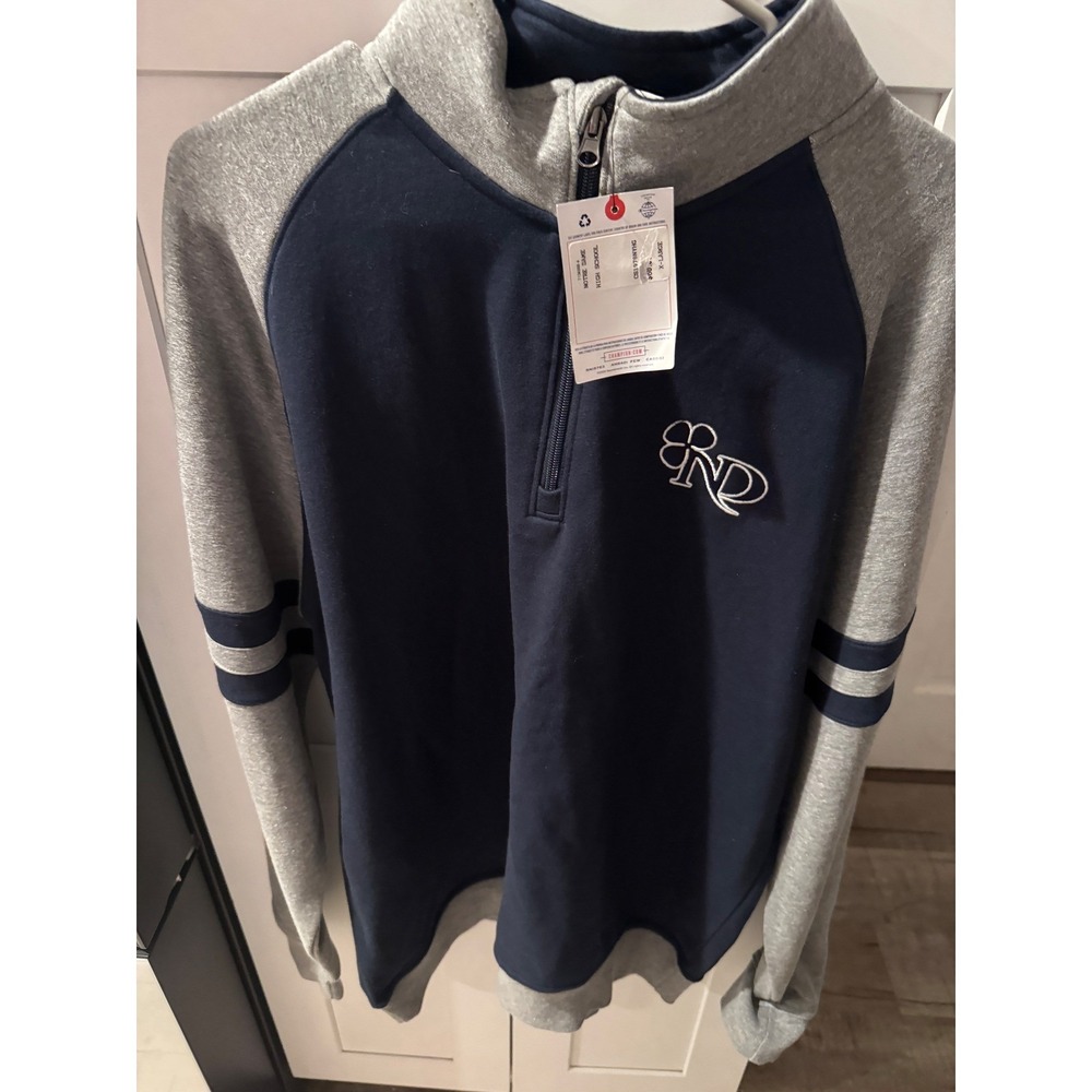 Champion Notre Dame Fighting Irish Quarter Zip Pullover Navy Gray Mens‎ XL NWT